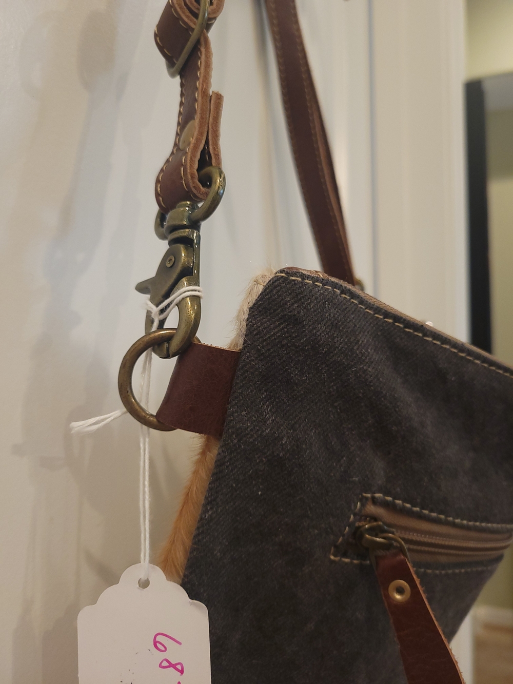 Myra Bag Tan and White Cowhide Aztec Shoulder Bag - Picture 3 of 4